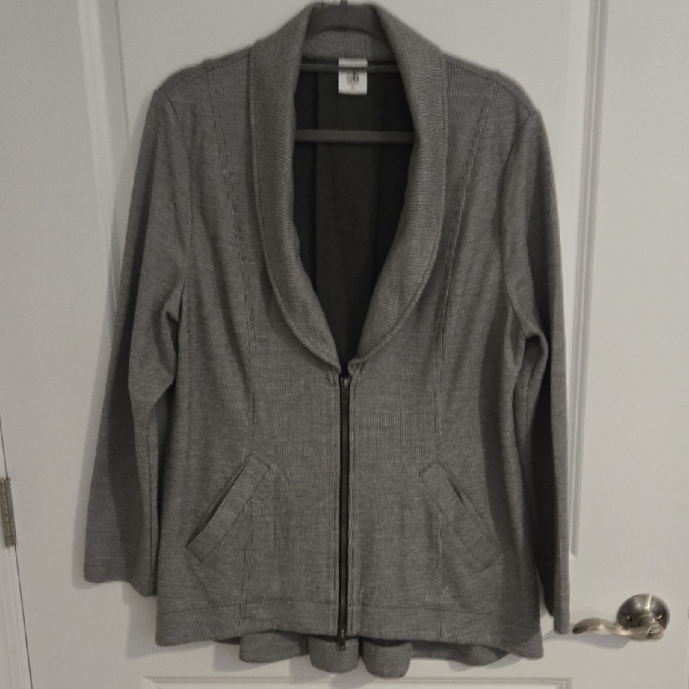 Cabi 5300 Women's Drop Off Zip-back Jacket Blazer Soft Knit Gray Stripe XL